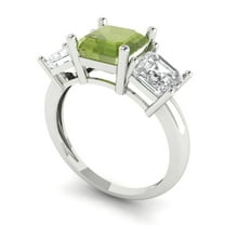 4.0ct square emerald cut green natural peridot 18k white gold 3 stone Bridal Wedding Engagement Promise Anniversary Ring for Women size 9.75