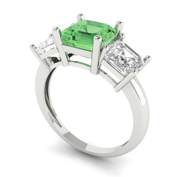 4.0ct square emerald cut green Zircon 14k white gold 3 stone Bridal Wedding Engagement Promise Anniversary Ring for Women size 7.75