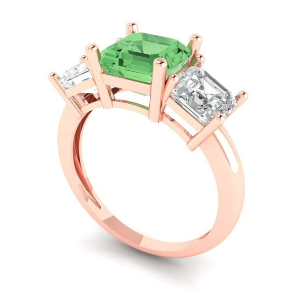 4.0ct square emerald cut green Zircon 18k rose gold 3 stone Bridal Wedding Engagement Promise Anniversary Ring for Women size 3.5