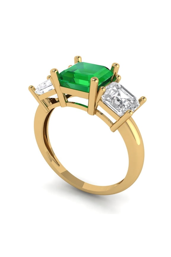4.0ct square emerald cut green emerald 14k yellow gold 3 stone Bridal Wedding Engagement Promise Anniversary Ring for Women size 10