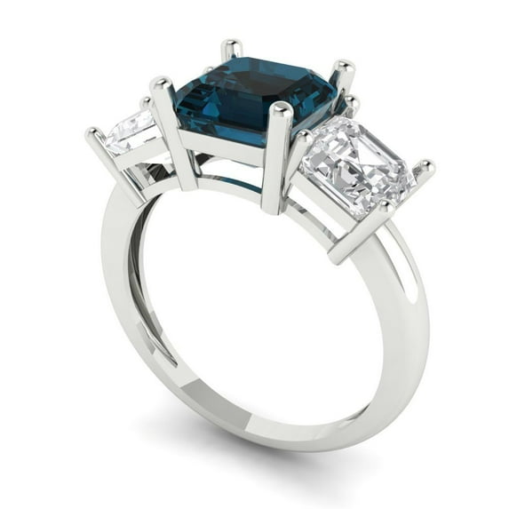 4.0ct square emerald cut natural london blue topaz 14k white gold 3 stone Bridal Wedding Engagement Promise Anniversary Ring for Women size 6.25