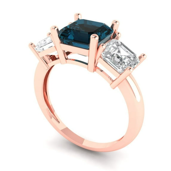4.0ct square emerald cut natural london blue topaz 18k rose gold 3 stone Bridal Wedding Engagement Promise Anniversary Ring for Women size 7.75