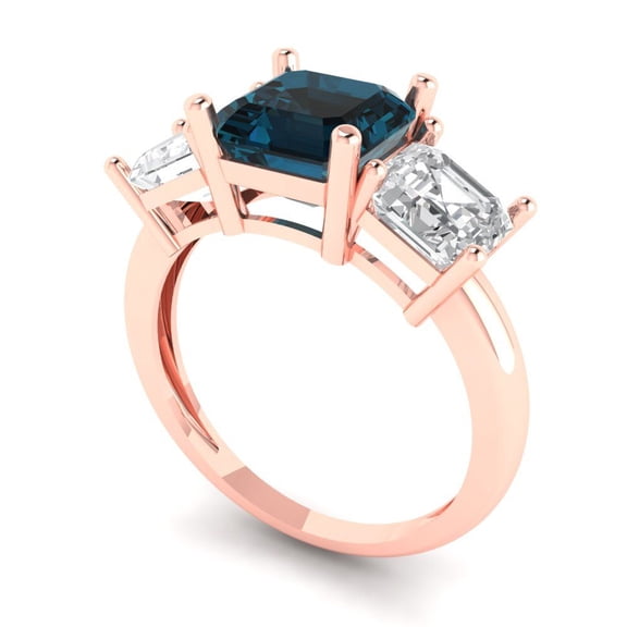 4.0ct square emerald cut natural london blue topaz 18k rose gold 3 stone Bridal Wedding Engagement Promise Anniversary Ring for Women size 8.75
