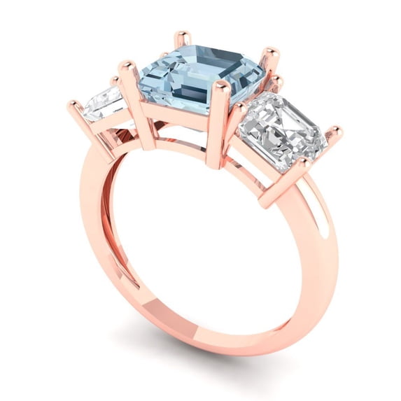 4.0ct square emerald cut natural sky blue topaz 14k rose gold 3 stone Bridal Wedding Engagement Promise Anniversary Ring for Women size 5.5