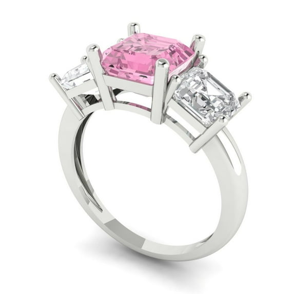4.0ct square emerald cut pink Zircon 14k white gold 3 stone Bridal Wedding Engagement Promise Anniversary Ring for Women size 5.25