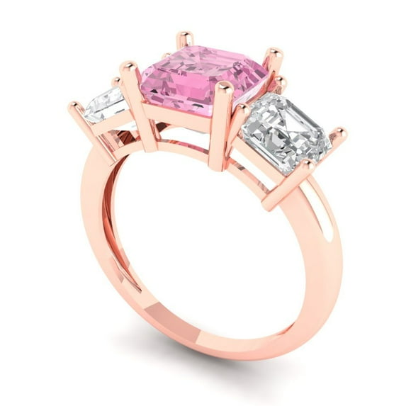 4.0ct square emerald cut pink Zircon 18k rose gold 3 stone Bridal Wedding Engagement Promise Anniversary Ring for Women size 11