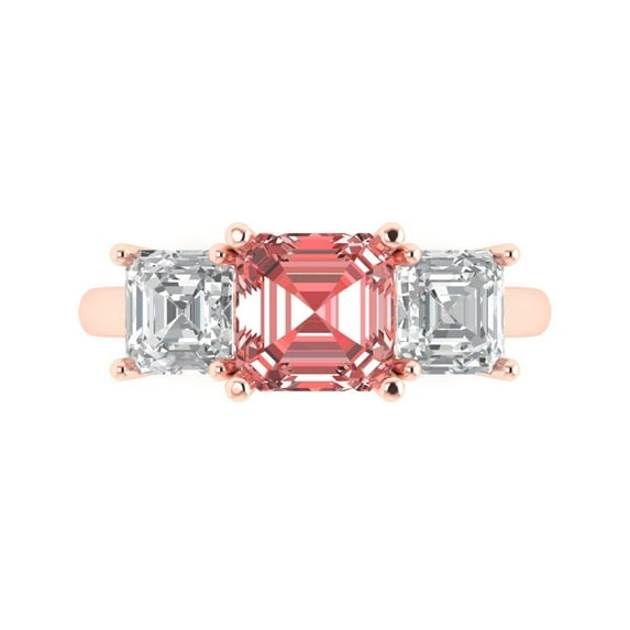 Clara Pucci 14K Rose Gold Solid Gold Garnet Three-Stone Anniversary Ring for Women - 4 cttw Square Emerald Cut