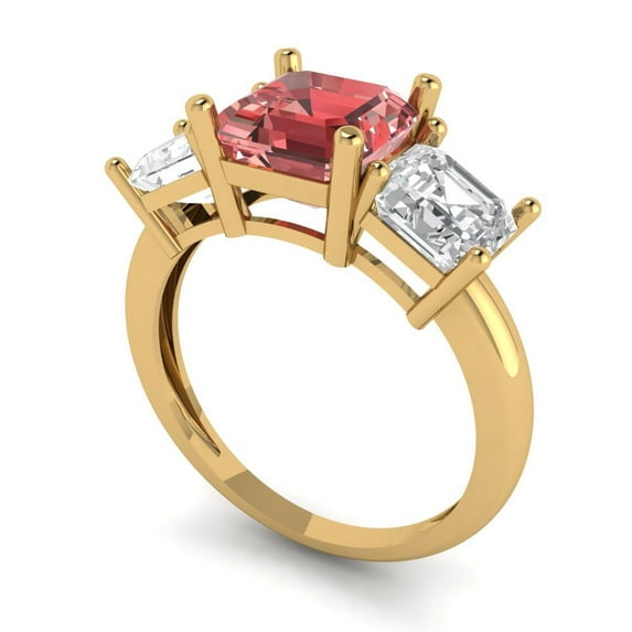 4.0ct square emerald cut red natural garnet 14k yellow gold 3 stoneBridal Wedding Engagement Promise Anniversary Ring for Women size 5