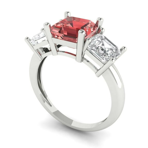 4.0ct square emerald cut red natural garnet 18k white gold 3 stoneBridal Wedding Engagement Promise Anniversary Ring for Women size 6.25