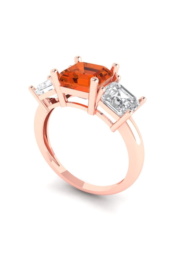 4.0ct square emerald cut red Zircon 14k rose gold 3 stone Bridal Wedding Engagement Promise Anniversary Ring for Women size 5