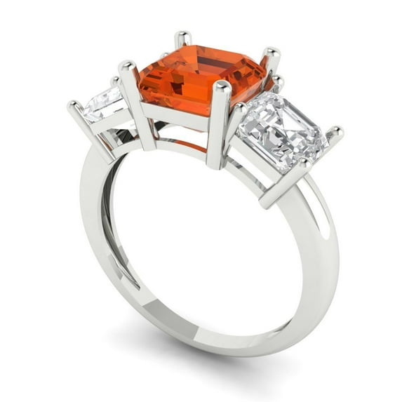 4.0ct square emerald cut red Zircon 14k white gold 3 stone Bridal Wedding Engagement Promise Anniversary Ring for Women size 6.25