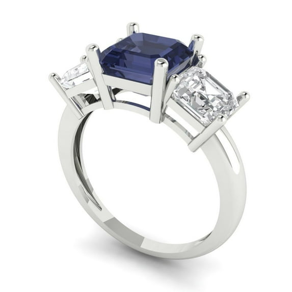 4.0ct square emerald cut blue sapphire 14k white gold 3 stone Bridal Wedding Engagement Promise Anniversary Ring for Women size 10.25