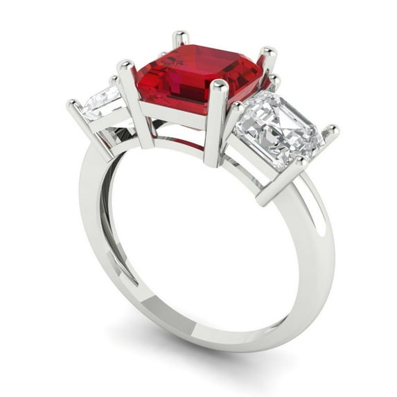 4.0ct square emerald cut tourmaline 14k white gold 3 stone Bridal Wedding Engagement Promise Anniversary Ring for Women size 8.75
