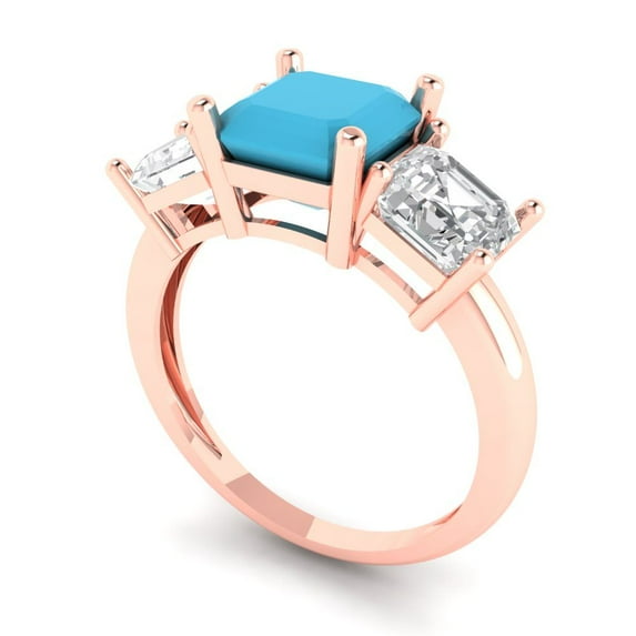 4.0ct square emerald cut turquoise 18k rose gold 3 stone Bridal Wedding Engagement Promise Anniversary Ring for Women size 8
