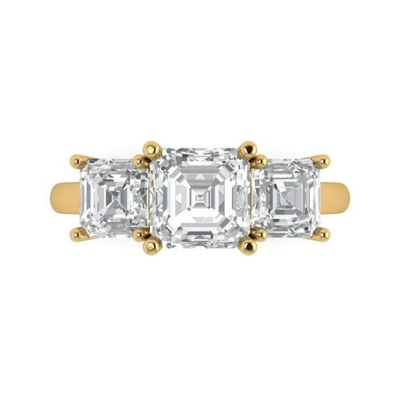 Clara Pucci 14K Yellow Gold Solid Gold WhiteSapphire Three-Stone Anniversary Ring for Women - 4 cttw Square Emerald Cut