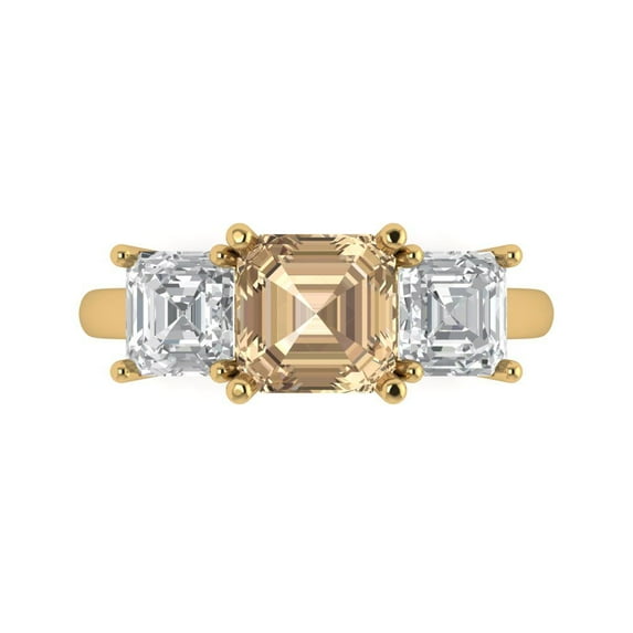 Clara Pucci 14K Yellow Gold Solid Gold YellowMoissanite Three-Stone Anniversary Ring for Women - 4 cttw Square Emerald Cut