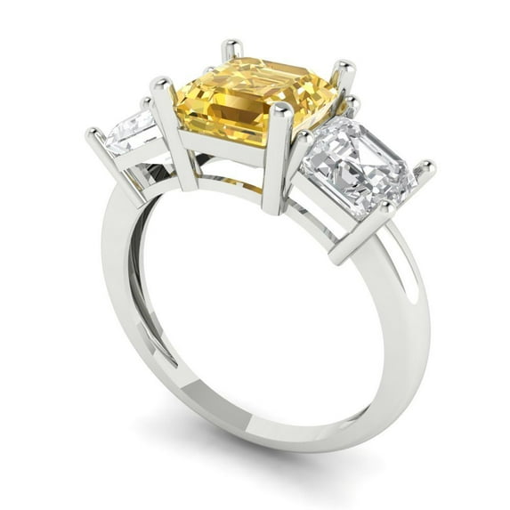 4.0ct square emerald cut yellow moissanite 18k white gold 3 stone Bridal Wedding Engagement Promise Anniversary Ring for Women size 5.25