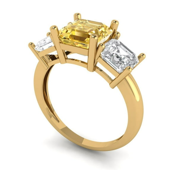 4.0ct square emerald cut yellow Zircon 14k yellow gold 3 stone Bridal Wedding Engagement Promise Anniversary Ring for Women size 9.25