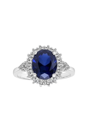 4 1/10 Carat T.G.W Created Blue & White Sapphire and Diamond-Accent Halo Sterling Silver "Indigo Gem" Engagement Ring
