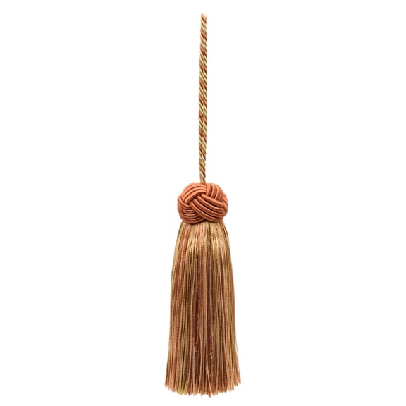 4 1/2" (11cm) Key Tassel, 4" (10cm) Loop with Turkish Head Design # BTS045,, Cinnamon Toast Orange #6122 (Rust, Gold) Sold Individually