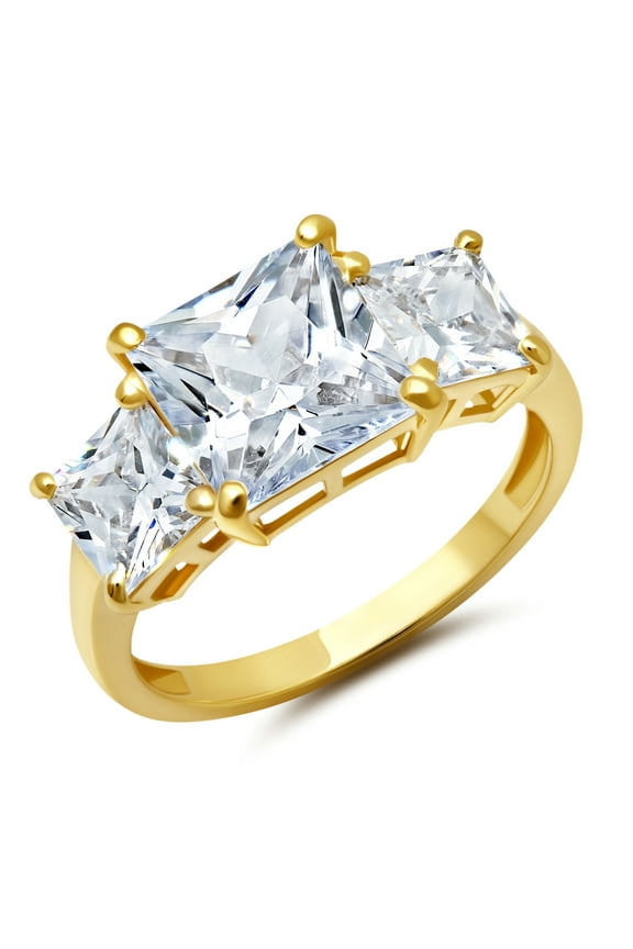 4 1/2 Carat Princess Cut Cubic Zirconia Three Stone Ring for Women in 10k Yellow Gold (4.5 ct.tw) Anniversary or Engagement Ring in CZ Size 8 by MAX + STONE
