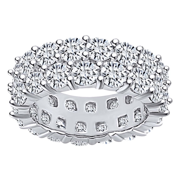 AFFY 4 1/2 Carat Round White Natural Diamond Two Row Eternity Wedding Band Ring In 14k Solid White Gold (4.50 Cttw) Ring Size-8.5