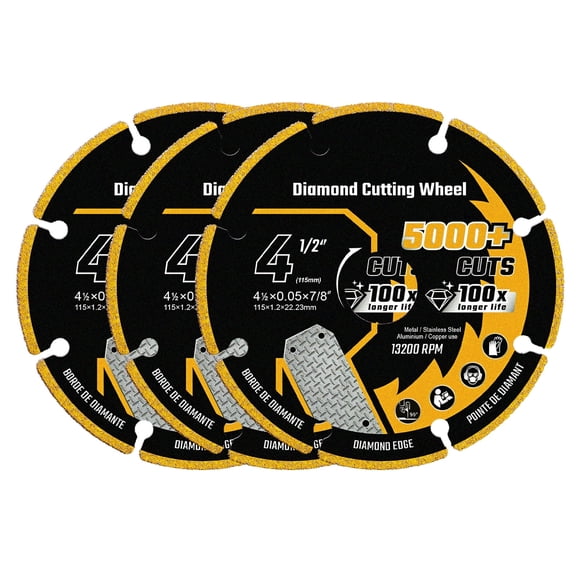 4-1/2" Cut Off Wheel, Diamond Cutting Wheel for Metal with 5000+ Cuts on Rebar, Steel, Iron and INOX, Metal Cutting Blade with 7/8" Arbor for Angle Grinders (Pack of 3)