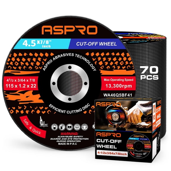 4 1/2 Cut Off Wheel for Metal 70 PCS, 2X Longer Life for Angle Grinder, 0.045" Ultra Thin, 7/8" Arbor, Up to 13,300 RPM, Burr-Minimizing Cuts, Low Heat Buildup, Multi-Metal Cutting