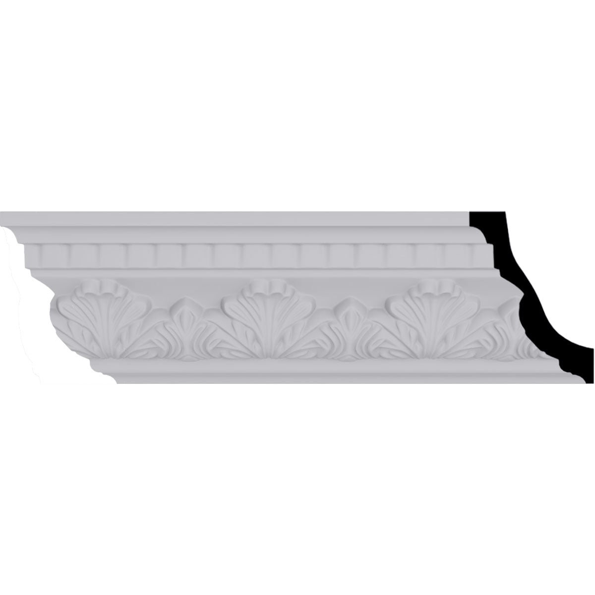 Devon White Polyurethane Intricate Crown Moulding, 94.5" Length