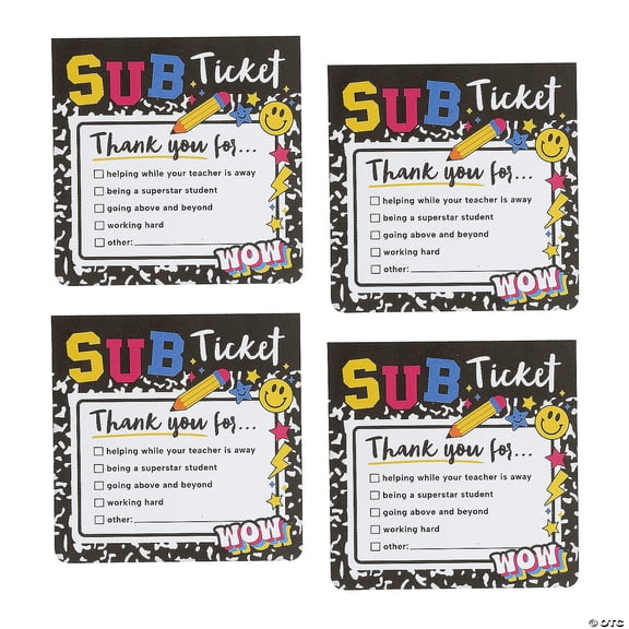 4 1/2" Substitute Teacher Thank You Tickets Notepad Set - 4 Pieces