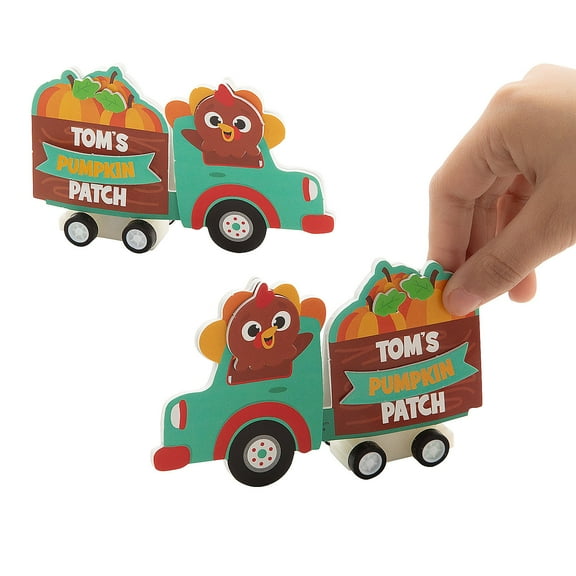 4 1/2" x 2 3/4" Turkey Pumpkin Farmer Pull-Back Craft Kit - Makes 12