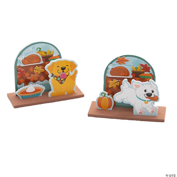 4 1/2" x 3 1/2" Thanksgiving Dog & Food 3D Scene Foam Craft Kits - Makes 12