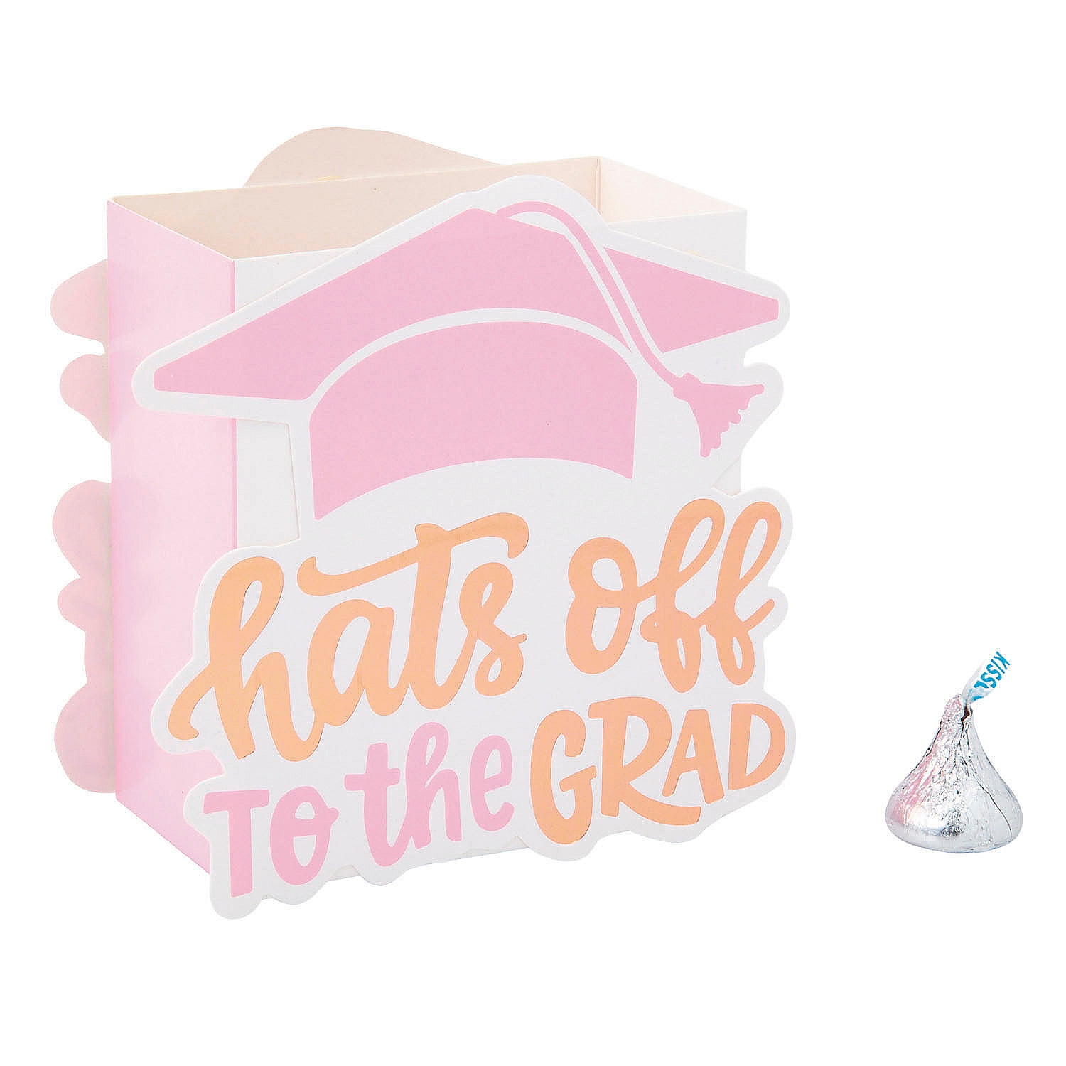 4 1/2" x 4 1/2" Graduation Party Pink Hats off to the Grad Favor Boxes - 12 Pieces