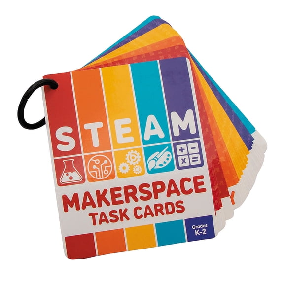 4 1/2" x 5 1/2" Grades K-2 STEM Makerspace Laminated Cardstock Task Cards on Ring