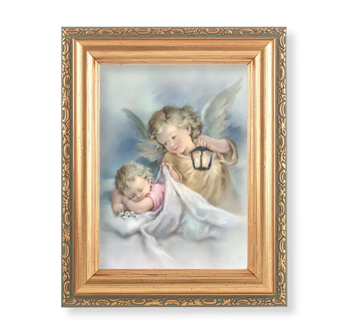 4-1/2" x 6-1/2" Gold Antique Frame with a Guardian Angel with Lantern ...