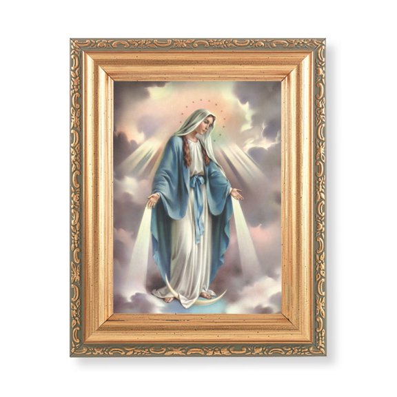 4-1/2" x 6-1/2" Gold Antique Frame with a Our Lady of Grace Print