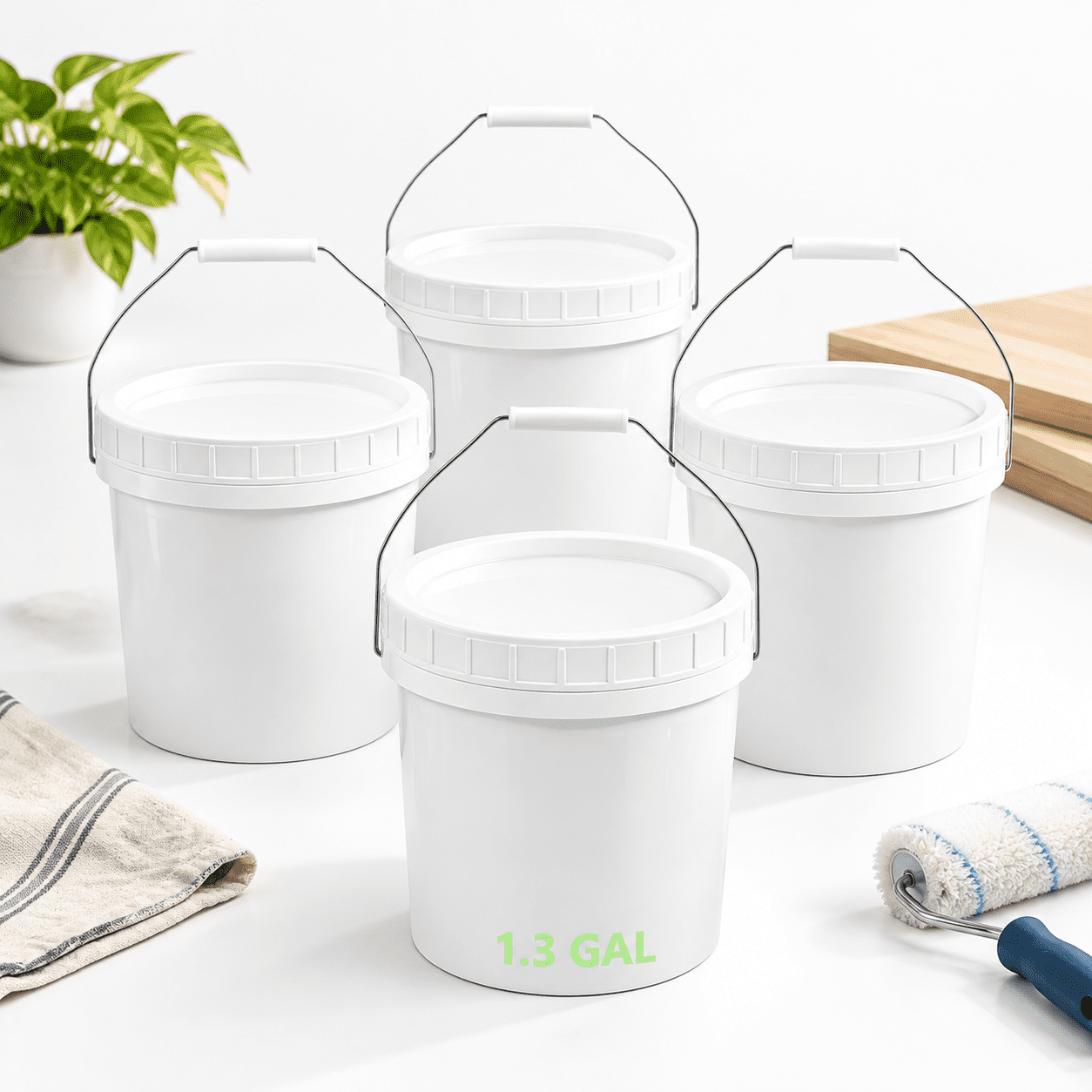 Grtading Bucket 4 1.3 Gal White Buckets Set Durable Plastic Storcontainers With Lids ...