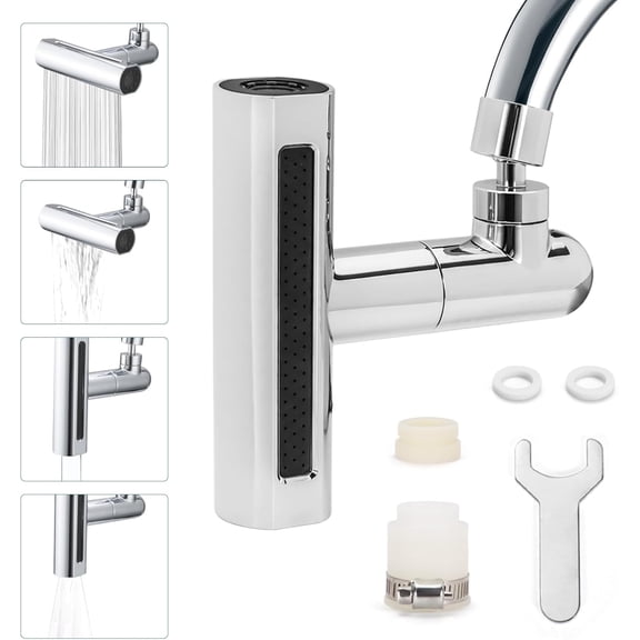 4 in 1 360 Waterfall Kitchen Faucet Head Replacement with 2 Adapters & Spanner, Splash-Proof Kitchen Faucet Extender, Swivel Faucet Aerator Attachment Sink Spray Nozzle for Washing