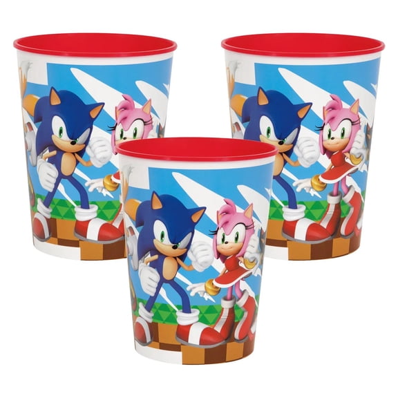 4 1/4" 16 oz. Bulk 12 Pc. Sonic the Hedgehog Reusable BPA-Free Plastic Favor Tumbler