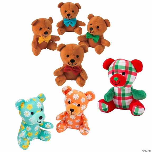 4 1/4" 4 3/4" Multicolor Stuffed Bear Christmas Stocking Stuffer Assortment 36 Pieces