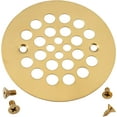 thumbnail image 1 of 4-1/4“ Shower Strainer Drain Trim Set, Screw-in Shower Strainer Drain Cover, Plastic-Oddities Style Replacement Strainer Grid,Machine & Self-Tapping Screws Included (Brushed Gold), 1 of 7