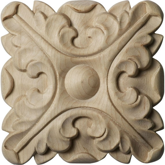 4 1/4"W x 4 1/4"H x 5/8"P Acanthus Square Rosette, Maple