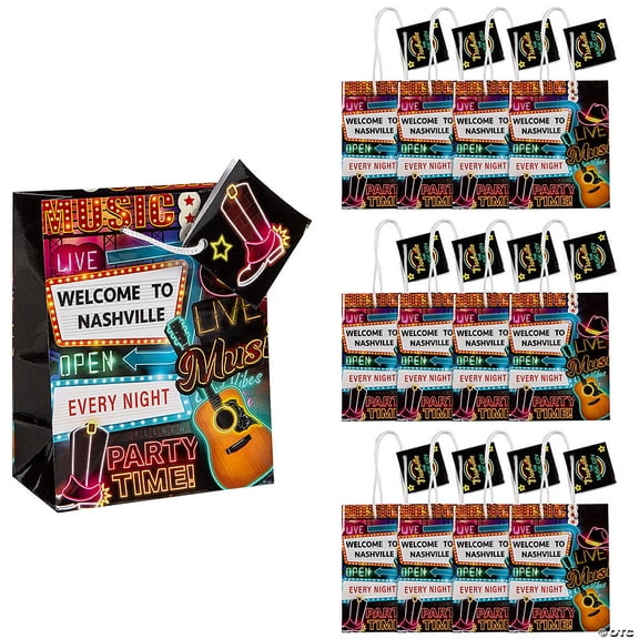 4 1/4" x 5 1/2" Small Nashville Music City Party Paper Gift Bags - 12 Pieces