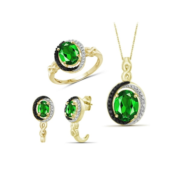 4 1/5 Carat T.G.W. Chrome Diopside And Black & White Diamond Accent 14k Gold over Silver 3-Piece Jewelry set