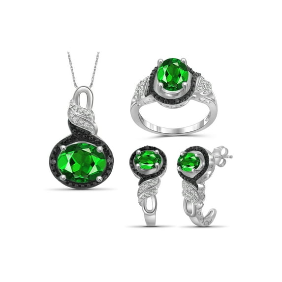4 1/5 Carat T.G.W. Chrome Diopside And Black & White Diamond Accent Sterling Silver 3-Piece Jewelry set