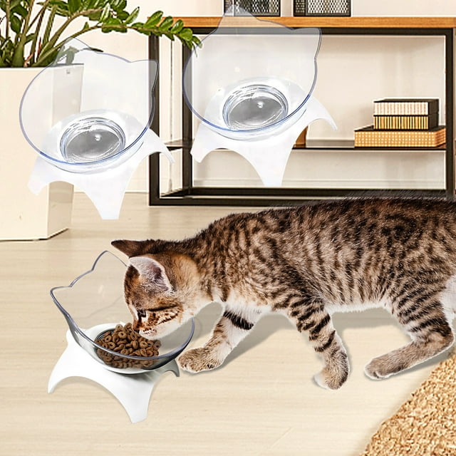 4.1*7.9 Inch Tilted Raised Posture Cat Food Bowl Neck Protection Anti Vomiting 15 Degree Elevated Slanted Stand Pet Bowls for Cats and Small Dogs
