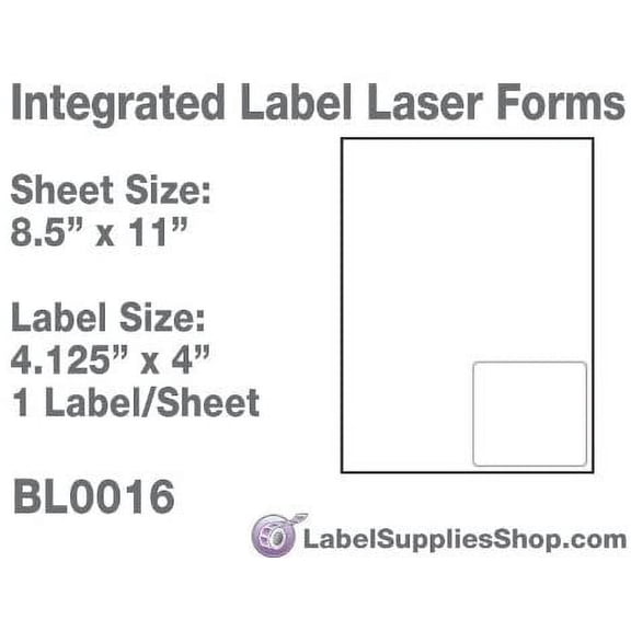 4-1/8" x 4" 4.125" x 4" Integrated Laser Label Form Sheets, 1 Label Carton of 500