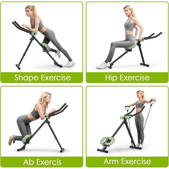 4 in 1 Ab Machine for Stomach Workout with LCD Monitor, Adjustable Foldable Ab Trainer with Knee and Back Protection, Load Capacity 400 LBS, Unisex, Green