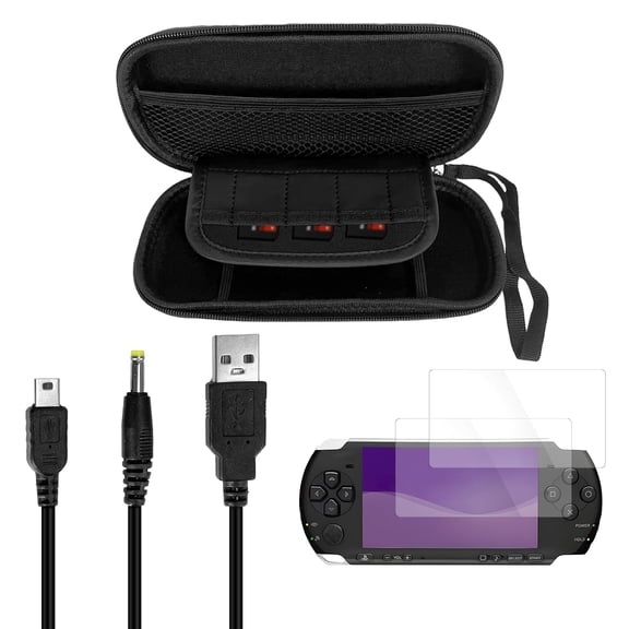 4 in 1 Accessories Kit for PSP 1000/2000/3000, Carrying Case for PSP 1000 2000 3000, 2 Set Screen Protectors and Charging&Date Cable, Compatible with PlayStation Portable 1000/2000/3000 ONLY