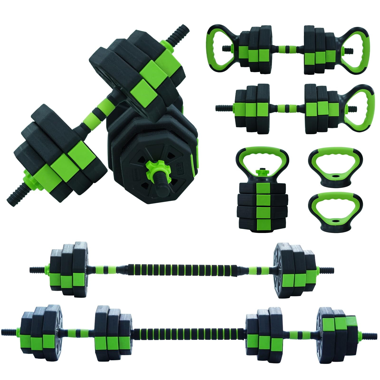 4 in 1 Adjustable Dumbbell Set 44 LBS Free Weights Set Used as Dumbbell,Barbell,Kettlebell and Push-up, Home Gym Fitness Workout Equipment for Men Women